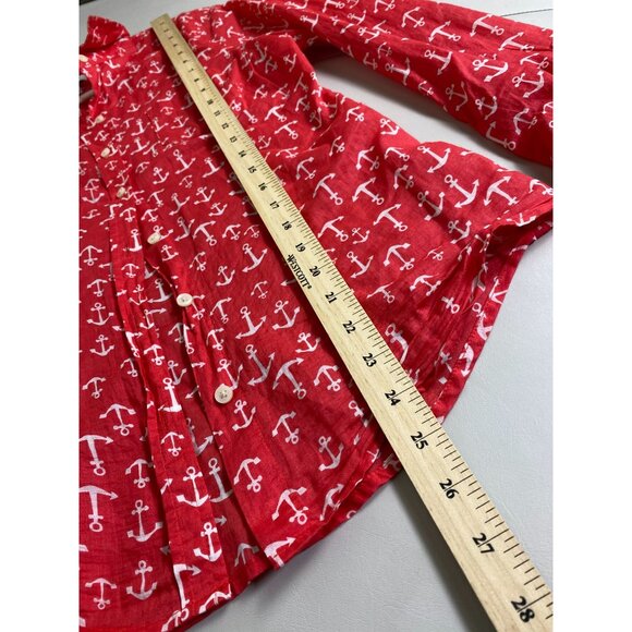 Old Navy Womens Red Anchor Print Button Up Shirt size Small Nautical sailor Ligh - Picture 6 of 15